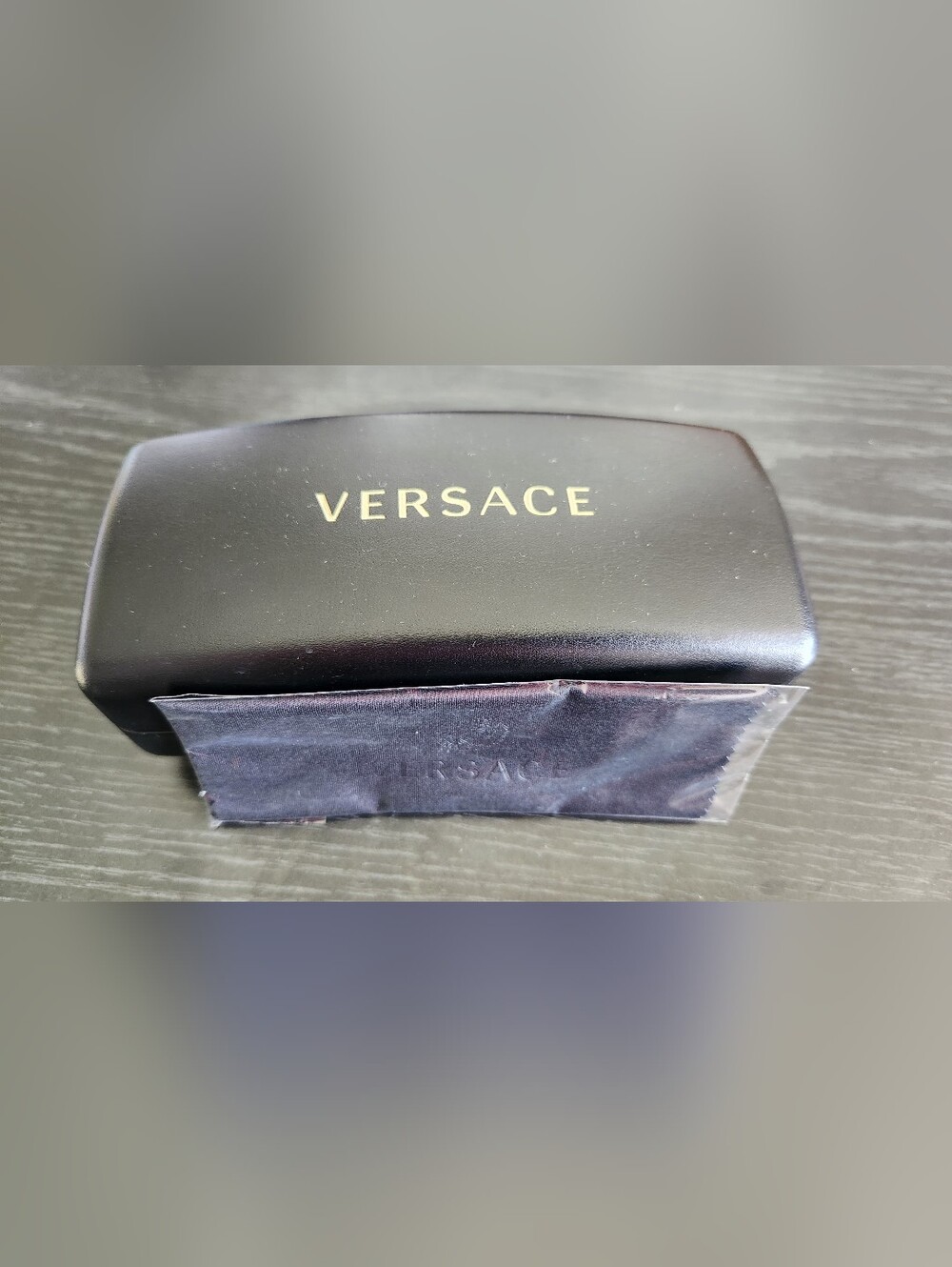 Versace Black Eyewear Case with Gold Logo and Cloth Only. No Sunnies